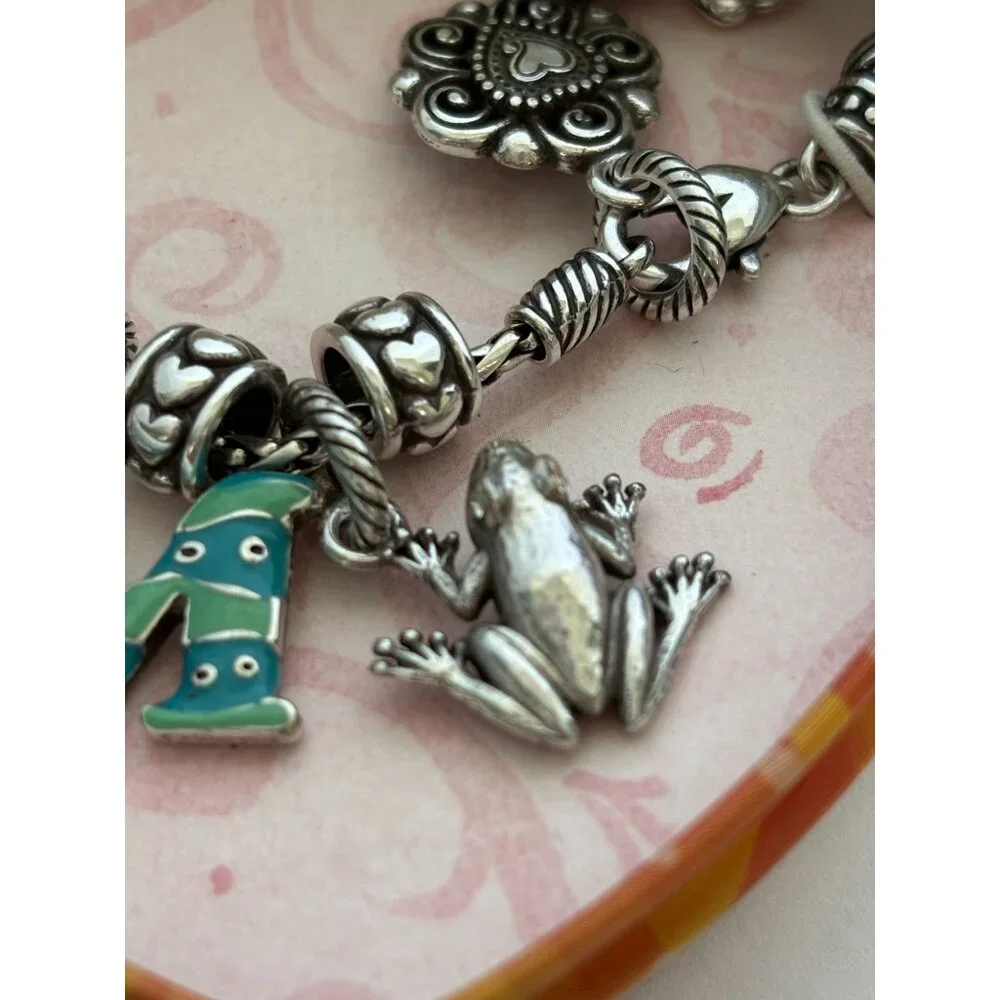 Brighton Barrel Slide Bracelet Charms Frog M Initial In Heart Tin ABCs 7-8 Inch - Picture 4 of 10